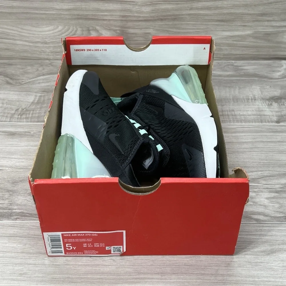 Nike Air Max 270 (GS) Off Noir Black White 943345-024 Youth Size 5